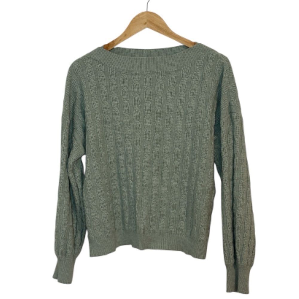 Marled Soft Green Cable knit Sweater, XL